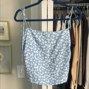 Blue and White Floral Print Top